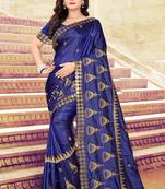 Blue Embroidered Art Silk Saree With Blouse