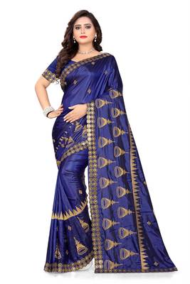 Blue Embroidered Art Silk Saree With Blouse 2