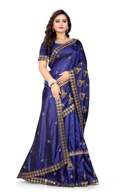 Blue Embroidered Art Silk Saree With Blouse 3