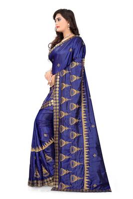 Blue Embroidered Art Silk Saree With Blouse 4