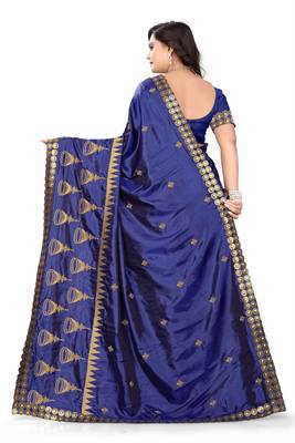 Blue Embroidered Art Silk Saree With Blouse 5