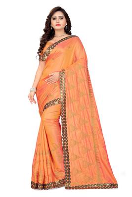 Orange Embroidered Art Silk Saree With Blouse 2
