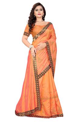 Orange Embroidered Art Silk Saree With Blouse 3