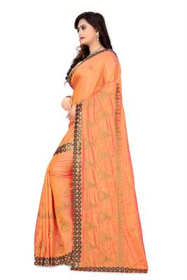 Orange Embroidered Art Silk Saree With Blouse 4