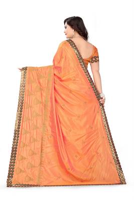 Orange Embroidered Art Silk Saree With Blouse 5