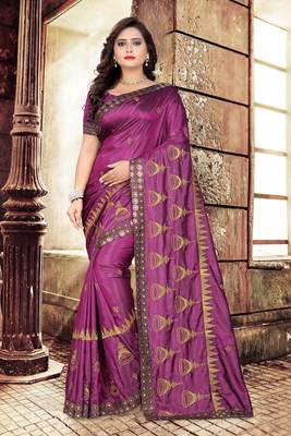 Purple Embroidered Art Silk Saree With Blouse 1