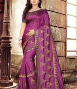 Purple Embroidered Art Silk Saree With Blouse