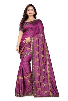 Purple Embroidered Art Silk Saree With Blouse 2