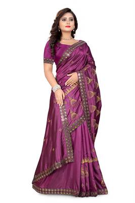 Purple Embroidered Art Silk Saree With Blouse 3