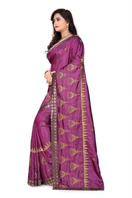 Purple Embroidered Art Silk Saree With Blouse 4