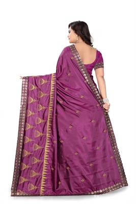 Purple Embroidered Art Silk Saree With Blouse 5