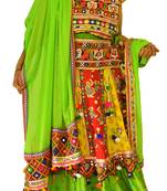 Multicolour yellow green navratri mirror work Kutch lehenga choli blouse and dupatta