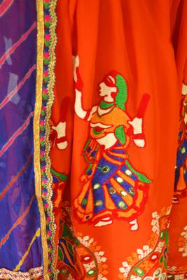 Multicolour Blue Orange navratri mirror work Kutch lehenga choli blouse and dupatta 4