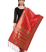 Red Banarasi Silk Woven Silk Stole And Dupattas