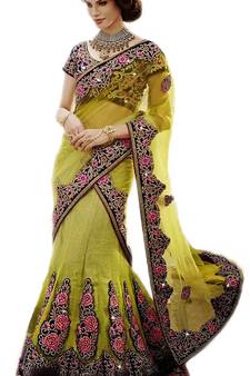 Multicolor Net And Brocade And Dupatta Net Embroidered And Stone Work Unstitched Lehenga Choli