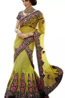 Multicolor Net And Brocade And Dupatta Net Embroidered And Stone Work Unstitched Lehenga Choli