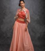 Peach embroidered net stitched lehenga with dupatta