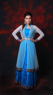 Blue embroidered art silk stitched lehenga with dupatta 1