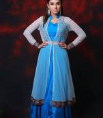 Blue embroidered art silk stitched lehenga with dupatta