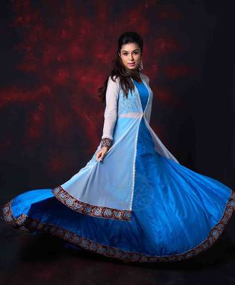 Blue embroidered art silk stitched lehenga with dupatta 2