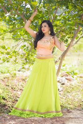 Green embroidered georgette stitched lehenga with dupatta 1