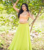 Green embroidered georgette stitched lehenga with dupatta
