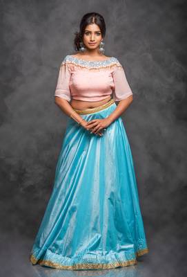 Light blue embroidered art silk stitched lehenga with dupatta 1