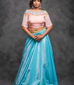 Light blue embroidered art silk stitched lehenga with dupatta