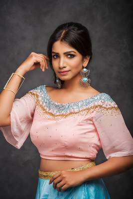 Light blue embroidered art silk stitched lehenga with dupatta 2