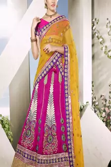 Multicolor Art Silk And  Dupatta Net Patch Work And Stone Work And Zari Work Unstitched Lehenga Choli