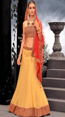Yellow net Lehenga with Orange Dupatta 3