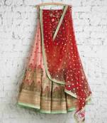 Peach georgette embroidered lehenga choli with dupatta