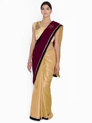 Chhabra 555  Burgundy Embellished velvet Half and Half saree with blouse 1