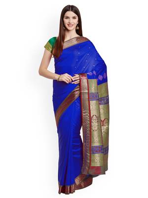 Chhabra 555  Blue Woven design Art Silk Banarasi saree with blouse 1