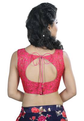 Women's Pink Color Brocade Readymade Blouse 2