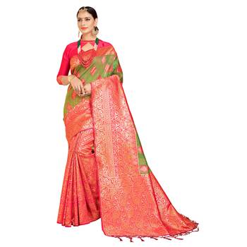 Pink woven linen saree with blouse 1