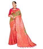 Pink woven linen saree with blouse