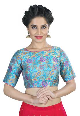 Women's Blue Color Brocade Readymade Blouse 1