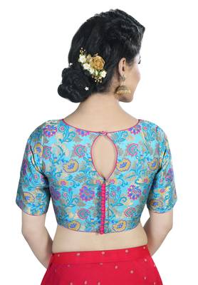 Women's Blue Color Brocade Readymade Blouse 2