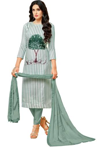 White Printed Cotton Salwar With Dupatta