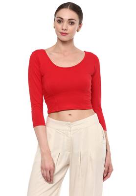 Red Cotton Lycra Stretchable Readymade Free Size Blouse For Women 1
