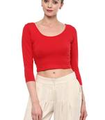 Red Cotton Lycra Stretchable Readymade Free Size Blouse For Women