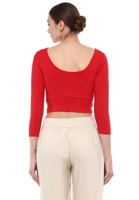 Red Cotton Lycra Stretchable Readymade Free Size Blouse For Women 3