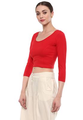 Red Cotton Lycra Stretchable Readymade Free Size Blouse For Women 4