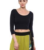 0Vy Blue Cotton Lycra Stretchable Readymade Free Size Blouse For Women