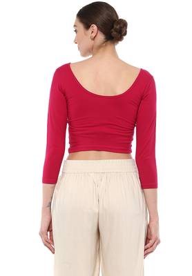 Pink Cotton Lycra Stretchable Readymade Free Size Blouse For Women 3
