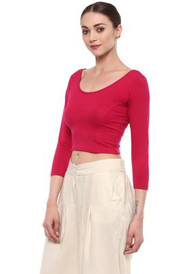 Pink Cotton Lycra Stretchable Readymade Free Size Blouse For Women 4