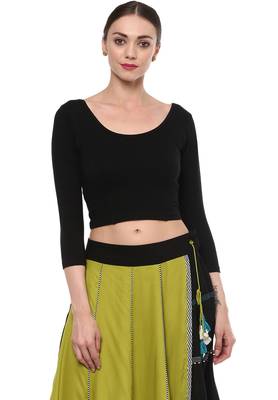Black Cotton Lycra Stretchable Readymade Free Size Blouse For Women 1