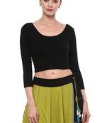 Black Cotton Lycra Stretchable Readymade Free Size Blouse For Women
