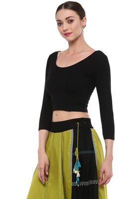 Black Cotton Lycra Stretchable Readymade Free Size Blouse For Women 4
